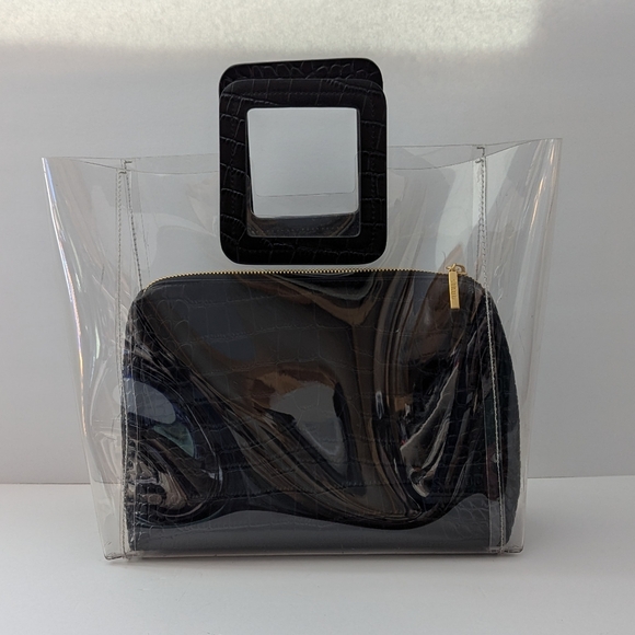 STAUD Black Faux Leather PVC Tote Bag 2-in-1 - Picture 1 of 16
